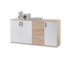 Stella Trading Bobby-Comò in Rovere, Colore, credenza Moderna con Molto Spazio per Il Vostro Salotto, Legno, Quercia Sonoma/Bianco, 3 Türen, 4 Schubladen