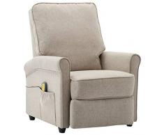 vidaXL Poltrona Massaggiante 3 Livelli 8 Zone Reclinabile Riscaldamento Sedia Massaggio Imbottita Gommapiuma Densa Salotto Relax Crema in Tessuto
