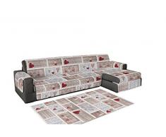 Copridivano con penisola shabby cuori+tappeto arredo made in Italy - Rosso - 240 cm - 116x170 cm