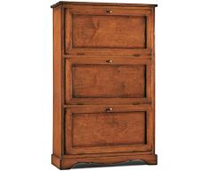 Mar.c.a. Design - Scarpiera in Legno, 3 Ante, Arte povera, Tinta Noce, Legno massello - Mis. 79 x 30 x 130 cm.