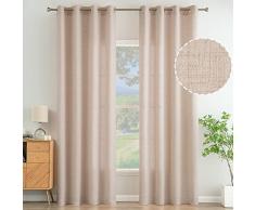 MIULEE Tende Lino con Anelli Effetto Lino Soggiorno Moderna Tenda Voile Semitrasparenti Naturale 2 Pezzi, 140 x 260 cm Beige