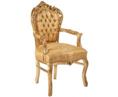 Poltrona Barocco - Stile Luigi XIV° - Sedia in Mogano Oro e Seta Oro Damascata