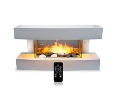 Classic Fire Camino Elettrico Toronto - 230V/2000W - Bianco - Stufa - con Telecomando - Effetto Fiamma a LED