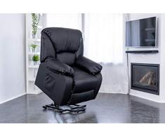 ECODE Poltrona Massaggiante Relax Con Alzapersona Chamonix, Reclinazione elettrica 160º, Funzione Calore, Programmi Auto, Vibro Ondulazione, A++, ECO-8590UP N (Nero)