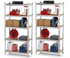 EASYmaxx 2x Scaffale in metallo per carichi pesanti 180x90x40 cm | Scaffale e banco da lavoro | Scaffalatura per cantine, scaffale di stoccaggio con 10 ripiani regolabili | Per cantina, garage