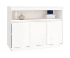 Festnight Credenza Soggiorno Moderno, Credenza Cucina, Madia Soggiorno, Mobiletto Multiuso in Legno Massello di Pino Bianca 104,5x34x80 cm
