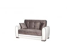 Arredo Stock Divano letto 2 posti con struttura in ecopelle bianca e seduta in tessuto grigio, 224x85x87 cm
