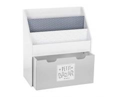 Libreria grigia con scomparto portaoggetti su ruote