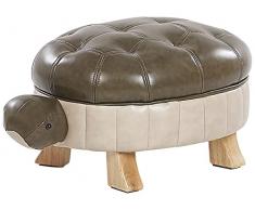 Pouf Contenitore per Bambini in Ecopelle Verde Scuro con Gambe in Legno Turtle