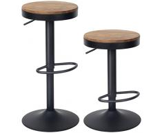 Kidol & Shellder Sgabelli da Bar Set di 2 Nero, Legno Massello, Sgabelli Alto Cucina Bancone Regolabili in Altezza, Metallo Base Facile da Montare, Vintage Industriale Moderno