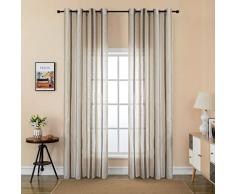 GIRASOLE HOME® Coppia Tende Filtranti Semi Trasparenti Effetto Lino Tenda a Righe Verticali per Interni con Occhielli 2 Pannelli 140x275cm (Giallo + Marrone)