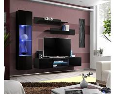 Parete Attrezzata Soggiorno Sospesa con 1 Vetrina Dotata di Luci LED e 2 Mensole Mobile Porta TV Arredo Salotto Moderno PAP126 (Nero)