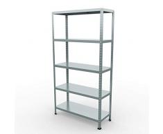 GRIMA Componibili Scaffale Metallo 5 ripiani - 100x40x187h (80KG each, total 400KG) Scaffali in metallico, scaffalature metalliche, acciaio per garage, cucina, libreria, ufficio (Zincato)