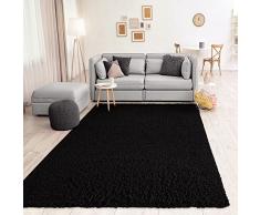 VIMODA Prime Tappeto Shaggy Colore Pelo Lungo Moderno per Soggiorno Camera, Dimensioni: 150 cm Quadrato - Nero, 140x200 cm