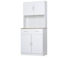 homcom Mobile Cucina Alto 180cm con Armadietti a 2 Ante e Cassetto, Credenza con Struttura in Legno, Bianco