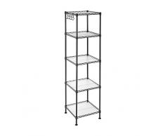 SONGMICS Scaffale da Bagno, Portaoggetti in Metallo, Max Portata 100 kg, 5 Pannelli in PP, Ganci Rimovibili, 30 x 30 x 123,5 cm, Espandibile, per Spazio Stretto, Nero e Trasparente LGR23BK