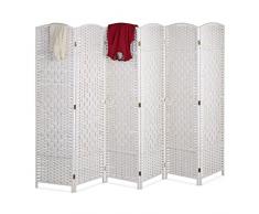 Relaxdays Paravento a 6 Pannelli, HxL: 170 x 240 cm ca., Divisore Pieghevole, Separé per Ambienti Interni, Color Bianco