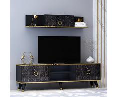 HOMIDEA SOPHIA Set Soggiorno - Parete Attrezzata - Mobile TV Porta con 2 Armadietti per Salotto con mensola da muro in Moderno Design (Nero)