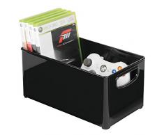 mDesign Scatola portaoggetti trasportabile - Contenitori in plastica per Videogiochi con Manici integrati - Ideale Come Porta CD e Dvd - Nero