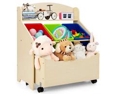 COSTWAY Scaffale Libreria per Bambini, Mobile Portalibri con Contenitori e Cassetti, 76 x 38 x 63,5 cm (Naturale)