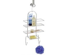 WENKO Exclusiv Portaoggetti e Scaffale per la Doccia con 3 Ripiani, 2 Ganci, Acciaio, 11 x 52 x 25 cm, Cromo