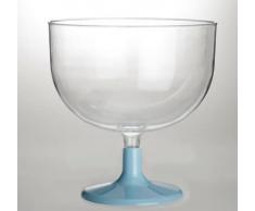 Contenitore Ciotola forma Calice Vino - con gambo basso AZZURRO CELESTE e coppa Trasparente - in plastica - Alzata per caramelle, marshmallow, dolci ecc. - Addobbo, decorazione tavola torta, buffet
