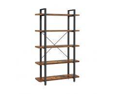VASAGLE Libreria a 5 Ripiani, Scaffale in Stile Industriale, Portaoggetti Stabile, Facile da Montare, per Soggiorno, Camera da Letto, Ufficio, Marrone Vintage e Nero LLS55BX
