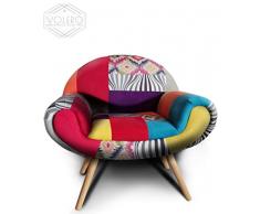 VOLERO SHOPPING ONLINE, Poltrona Patchwork Design, Modello Briseide, Rivestimento in Stoffa e Velluto Multicolore, Struttura in Legno, Dimensioni: Altezza cm 79, Larghezza cm 82, profondità cm 60