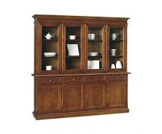 InHouse srls Credenza con cristalliera, Arte povera, in Legno massello e MDF con rifinitura in Noce Lucido - Mis. 205 x 42 x 205