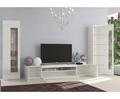 Dmora Parete attrezzata da Soggiorno modulare, Made in Italy, Base Porta TV e pensili, Set Salotto Moderno, cm 300x40h162, Colore Bianco Lucido