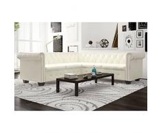 Homgoday Divano Chersterfield ad Angolo 5 Posti Pelle Artificiale Bianca,Divano Chesterfield Moderno,Divano Ecopelle,Divano in Pelle,Divano Vintage,Divano in Offerta,Divano Pelle,Divano,Sofa