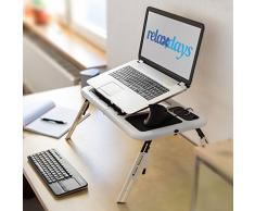 Relaxdays Tavolino Porta Notebook con 2 Ventilatori USB, HBT 30 X 56.5 X 30 cm, Ripiegabile e Regolabile in Altezza, Bianco e Nero