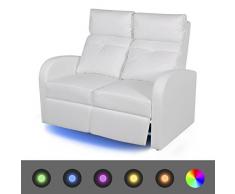 vidaXL Poltrona da Cinema Reclinabile a 2 posti con LED Pelle Artificiale Bianca