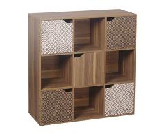Brigros - Mobile Mensola Libreria con 9 cubi 5 Ante portaoggetti scaffale Design Classico da Terra portalibri CD Legno massello 90 x 90cm (Legno e Fantasia)