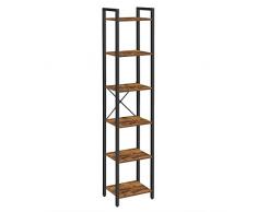 VASAGLE Scaffale a 6 Ripiani, Libreria per Ufficio, Studio, Soggiorno, Camera da Letto, 30 x 40 x 187,5 cm, Stile Industriale, Marrone Vintage e Nero LLS101B01