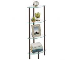 mDesign Mobiletto ad angolo 4 ripiani – Mensole ad angolo dal design moderno in metallo e vetro – Scaffale a ripiani per il bagno, lufficio, la camera da letto o il soggiorno – bronzo/trasparente
