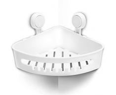 Amzdeal Mensola Doccia per Bagno, Senza Foratura Scaffale da Bagno Angolare, Triangolare di Plastica Rack a Muro con 2 Ganci con Ventosa/Bianco