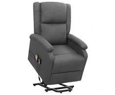 vidaXL Poltrona Alzapersona Massaggio Reclinabile Grigio Scuro Tessuto