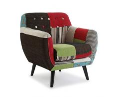 Versa Green Patchwork Poltrona Imbottita per Soggiorno, Sedia con Braccioli da Camera da Letto, con Braccioli, Misure (A x L x l) 76 x 63 x 68 cm, Cotone e Legno, Color Verde