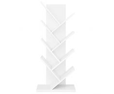 Libreria ad Albero Moderna Scaffale a 7 Ripiani,Riviste e Espositore per CD,Portaoggetti Autoportante per Libreria a Forma di Albero per Soggiorno, Studio, Ufficio 48x26x116cm (Bianco)