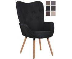 CLP Poltrona Extra Large Salotto Ashford In Stoffa E Legno I Sedia Relax Soggiorno Alto Schienale E Braccioli Design Chesterfield Nero Natura