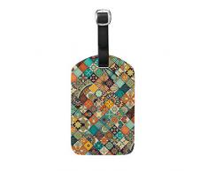 Ruchen - Set di targhette per valigie, stile vintage, ornato indiano, ottomano, decorativo, in pelle sintetica, personalizzabili, accessori da viaggio, 12 cm Multicolore multicolore 2 pezzi
