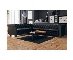 FAMIROSA Divano ad Angolo, Legno PVC, Nero, Six Places