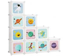 SONGMICS Scaffale Portaoggetti per Bambini con 10 Cubi, Portagiochi ad Incastro, Mobile Cameretta in Plastica, Organizzatore Modulare per Abiti Scarpe Zainetti, 123 x 31 x 123 cm, Bianco LPC903W01