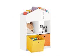 SoBuy Libreria per bambini Scaffale per bambini con 2 scatole in tessuto Organizer per giocattoli Bianco KMB49-W