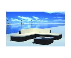 vidaXL Divano da Giardino Set 15 pz in Polirattan Nero Sofa con Cuscini Tavolo