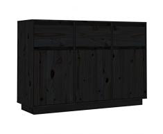 Festnight Credenza Soggiorno, Credenza Cucina, Mobiletto Multiuso, Credenze e Buffet in Legno Massello di Pino Nero 110x34x75 cm