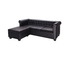 Lechnical Divano Chesterfield a L in Pelle Artificiale Nero A,Divano Chersterfield,Divano Chesterfield Moderno
