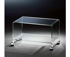 Design carrello/tavolino per la TV in vetro acrilico di alta qualità con 4 rulli cromati, transparente, 63 x 38 cm, A 38 cm, spessore vetro acrilico 10 / 12 mm