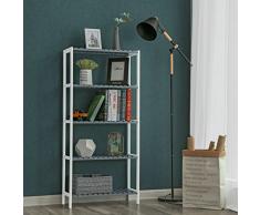 SONGMICS Scaffale da Bagno a 5 Ripiani di bambù, Mobile Autoportante, Scarpiera, 60 x 26 x 130 cm, Carico Massimo 40 kg, per Corridoio, Bagno, Cucina, Soggiorno, Grigio e Bianco BCB35WG